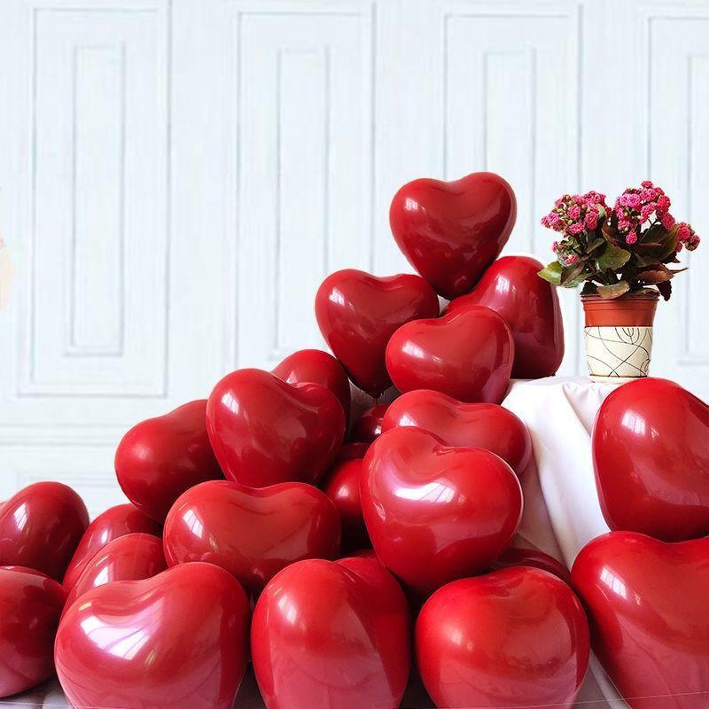 Palloncino a Forma di Cuore Doppio Strato Spesso da 10 Pollici Decorazione Stanza Nuziale Allestimento Scena Stanza Nuziale 50 Palloncini Nuziali, Rossi