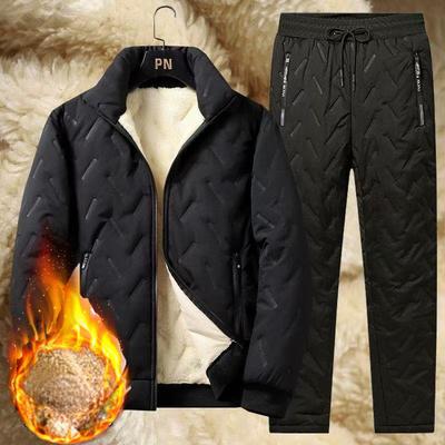 Plus Size 7XL Winter Men's Lamb Fleece Jacket Plus Velvet Thickened Cold-proof and Warm   Padded Jacket Padded Trousers Suit