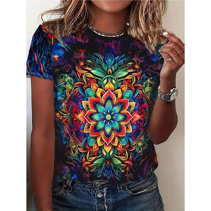 Floral Butterfly 3D Print T-Shirts Women's Casual Short Sleeve Round Neck T Shirt Street Harajuku Tees Y2k Tops Female Clothing