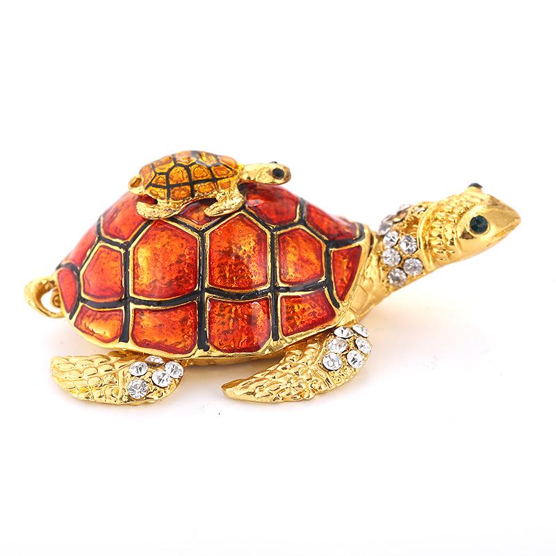

Southeast Asian Style Enamel Painted Diamond-Inlaid Mother and Son Turtle Ornament, Metal Craft Home Decor 7*5*2.8cm оранжевый