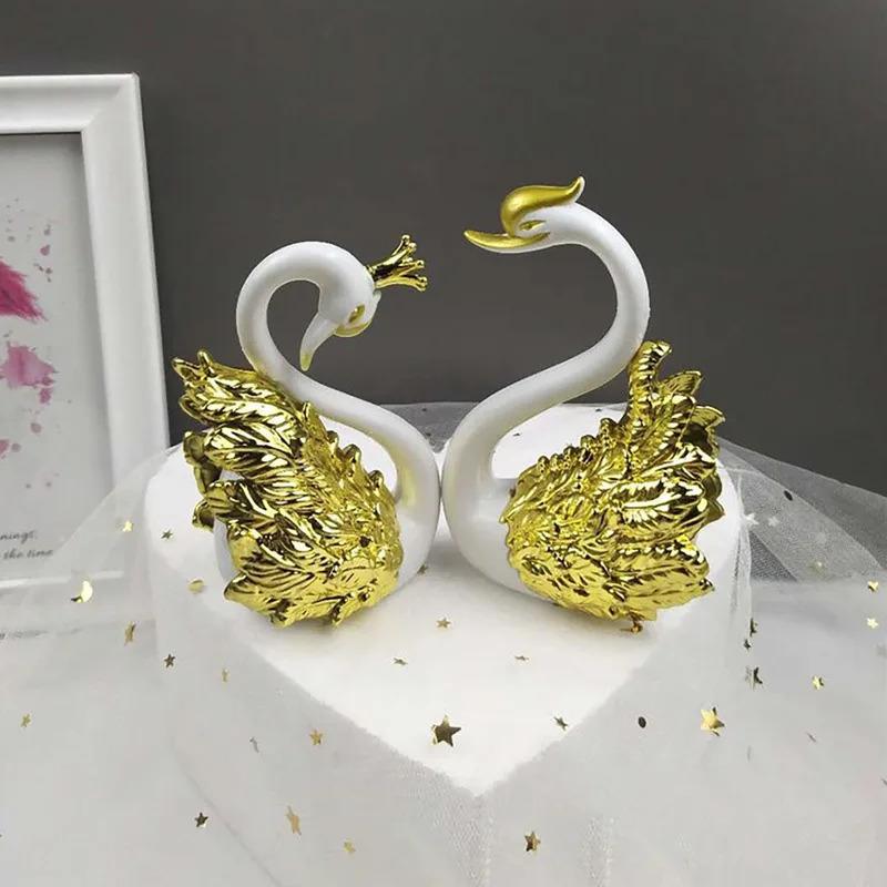 2pcs Swan Model Figurine Collectibles - Swan Cake Topper, Dessert Baking Decor Ornament, Car Interior & Home Decoration