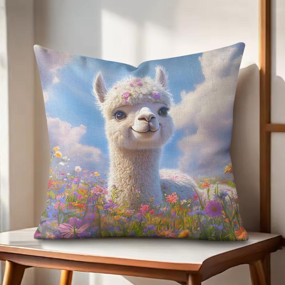 Classic Alpaca Cushion Cover Natural Linen Organic Fabric DoubleSided Printing Couch Pillow Covers Home Decor