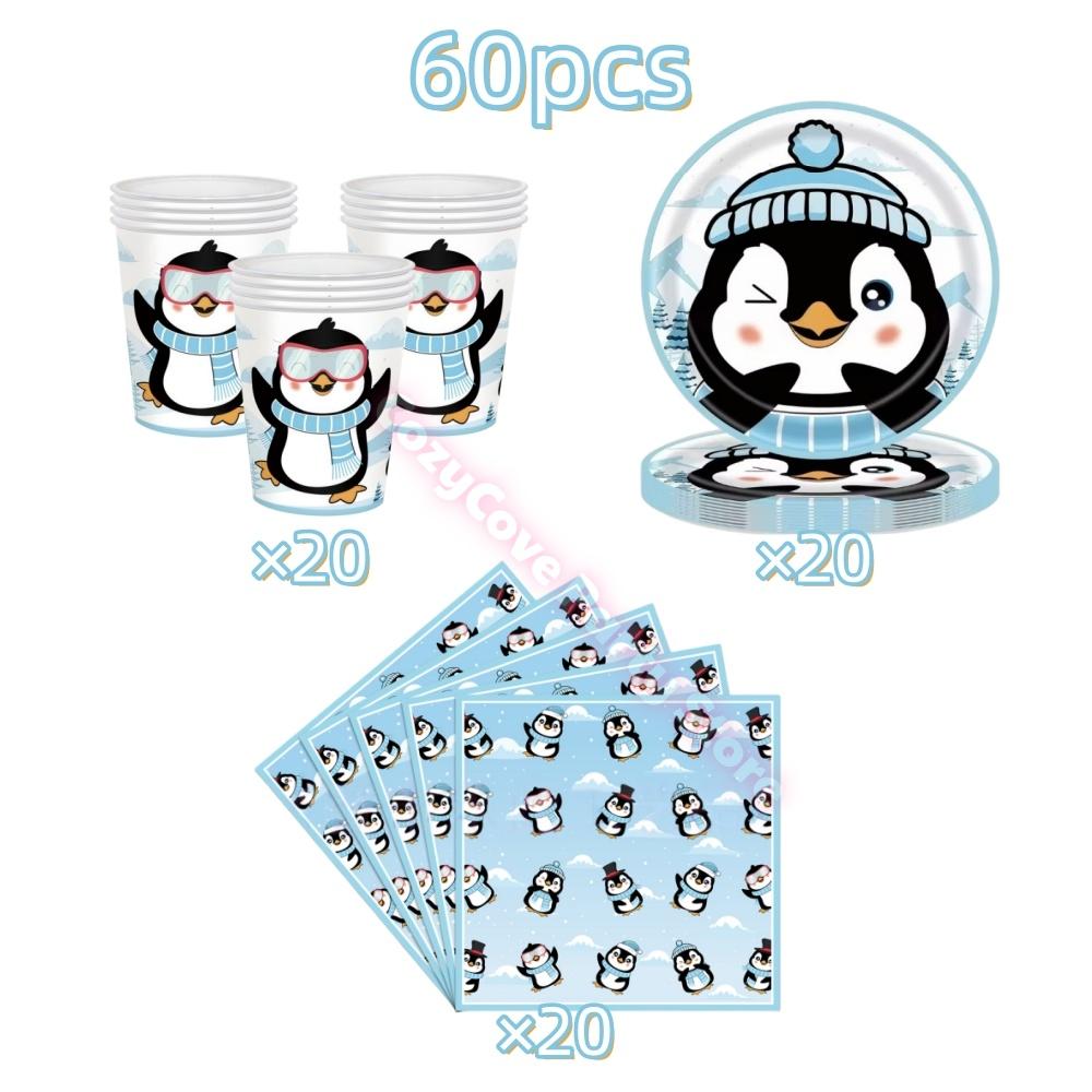 Penguin Theme Birthday Party Supplies Penguin Winter Xmas Banner Cup Plate Balloons For Kids Baby Shower Favor Gifts Photo Props