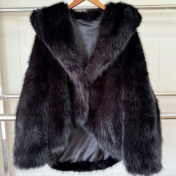 Chaqueta con capucha de piel sintética ecológica inspirada en el zorro para mujer, abrigo cálido y esponjoso premium