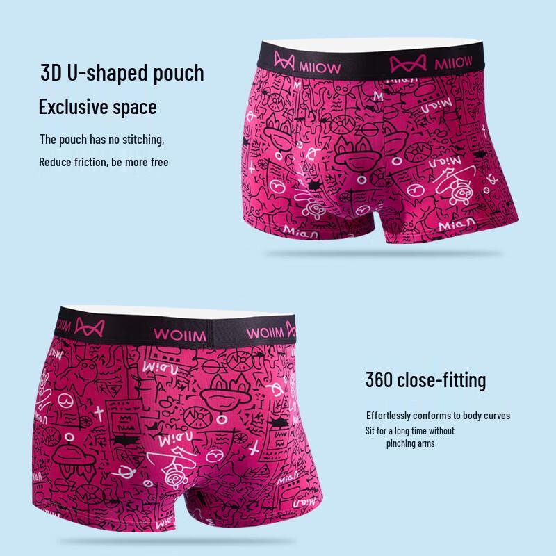 MIIOW Men's Pitaya Pink Ice Silk Printed Boxer Briefs (3-Pack)