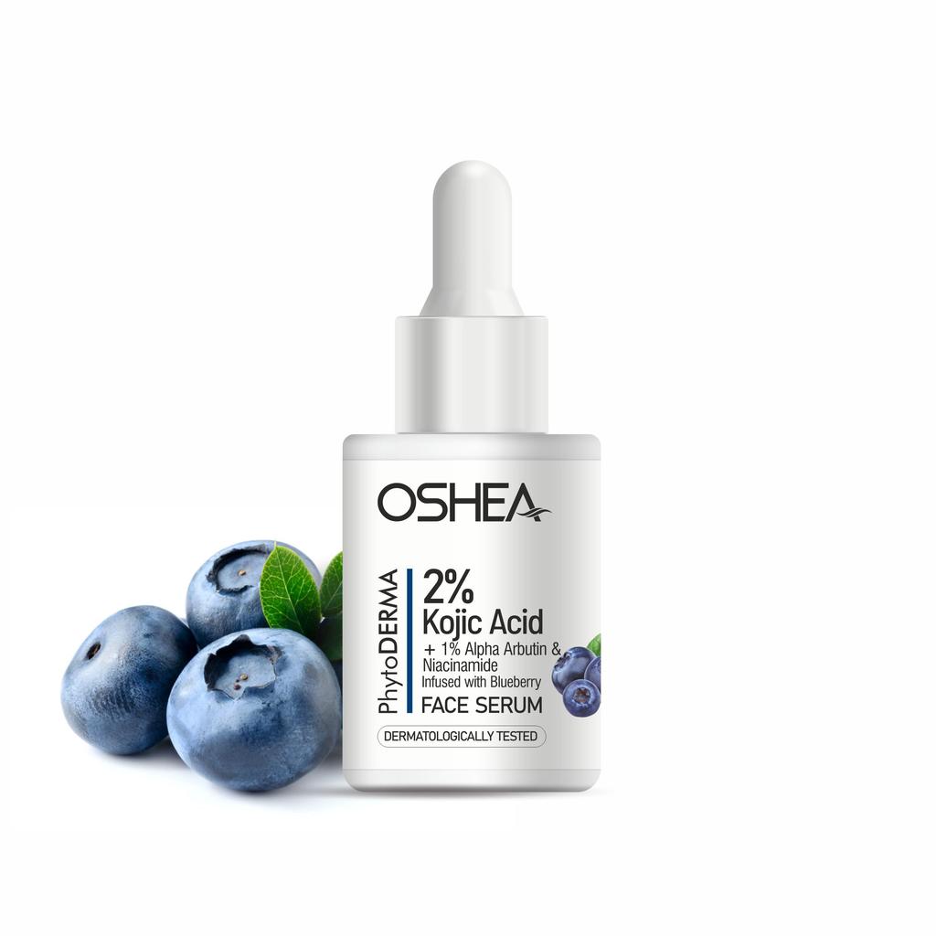 Oshea PhytoDERMA 2% Kojic Acid, 1% Alpha Arbutin, Niacinamide with Blueberry Extract Face Serum 30ml | Fights Pigmentation, Fades Dark Spots | Brig