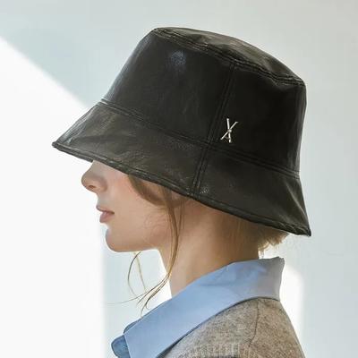 VA Cubic Stud Vegan Leather Drop Bucket Hat Black