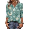 Camiseta de Manga Tres Cuartos con Botones y Cuello en V, Estampado de Conejo y Huevo de Pascua, Moderna y Casual para Mujer