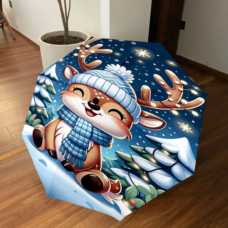 1PC reindeer snowscape Automatic Open/Close Umbrella Compact Folding Umbrella with 8-Rib Shaft lightweight esign, Fashion Lovers1226A