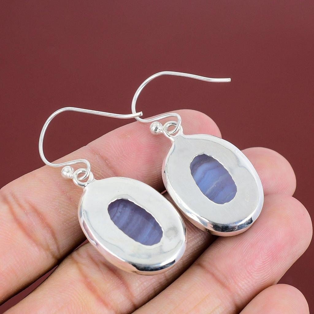 Blue Lace Agate Earrings Gemstone Dainty Jewelry 925 Sterling Silver Earrings Handmade Earring Amazing Jewelry Drop Earring Gifts For Mother