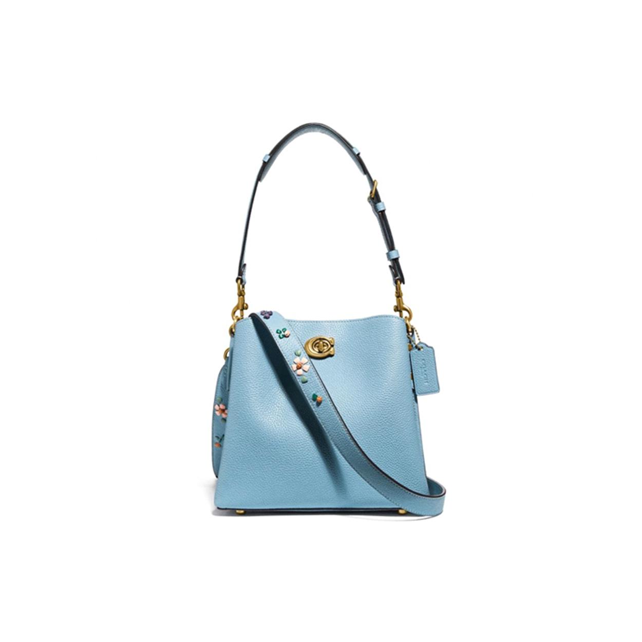 

New COACH Willow Leather Portable Crossbody Bag, Shoulder Bag Women s Ice Blue C3891-B4AZ 23.1*10.9*22.1CM