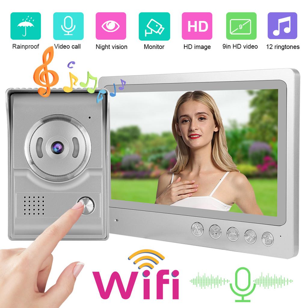9in Wired to Wifi Video Intercom Doorbell IP55 Waterproof Night Vision Photo Shooting Recording