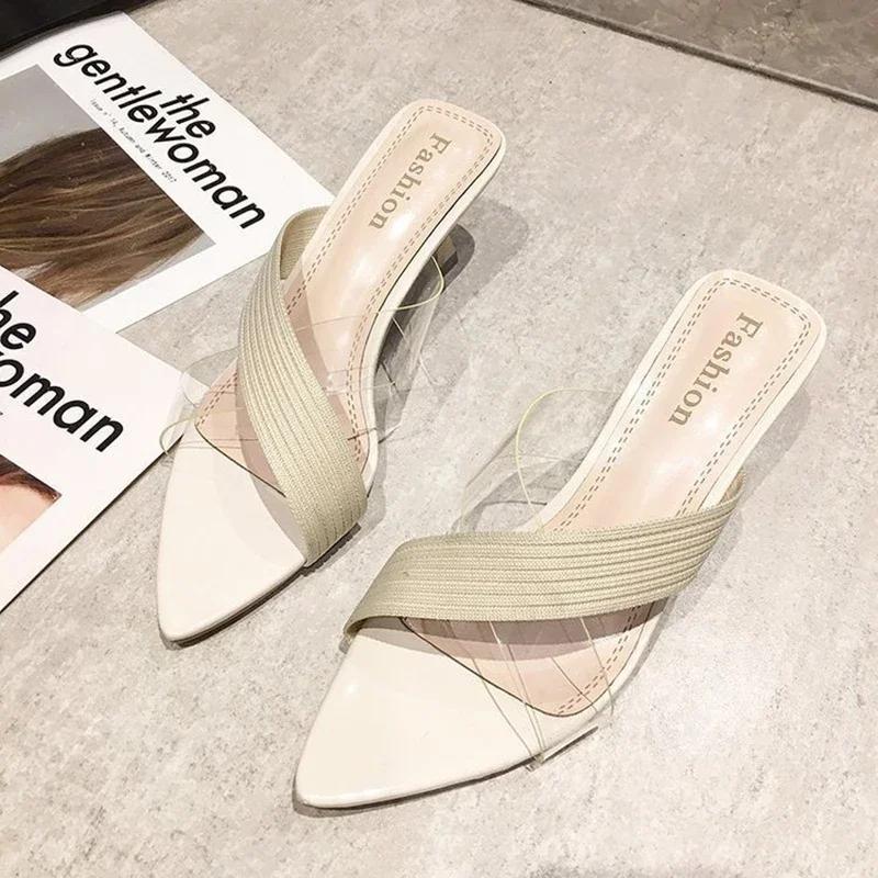 Summer Women Yellow Green Beige Pumps Sandals For Ladies Sexy Mules High Heels Slip-on Slippers Slides Shoes New 2026