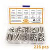 1PACK 304 Stainless Steel Hexagon Screw Nut Set 216pcs Boxed Cylindrical Head Screw Bolt