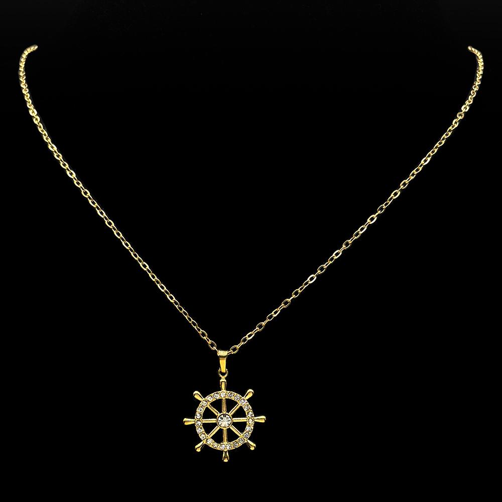 Trendy náhrdelník kormidlo kompas pro dívky ženy zlatá barva nerezová ocel kamínek slunce hvězda choker vintage šperk límec dárek