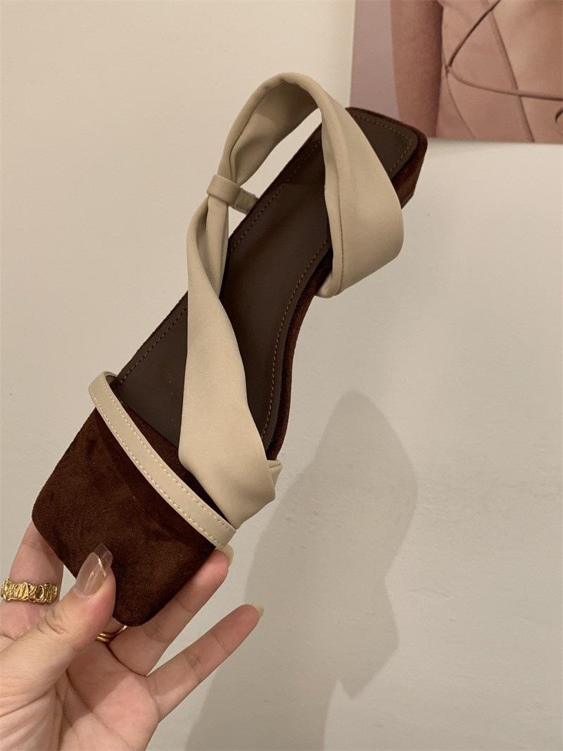 

Color matching retro Spice Girl style! Square head suede one-word with wedge heels slippers women s summer Korean version open-toed thick-heeled sa 40