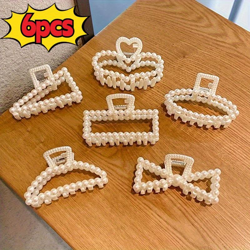 Small Paragraph -- 6pcs Simple Elegant Temperament Clip Cute Girl Headdress 4cm Imitation Pearl Hair Clip Bath Hair French Retro