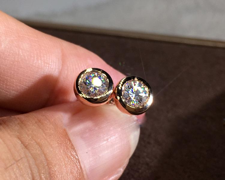 Kolczyki Wish: Srebro S925, Różowe złoto 14K, Okrągły szlif Cyrkonia, Biały cyrkon