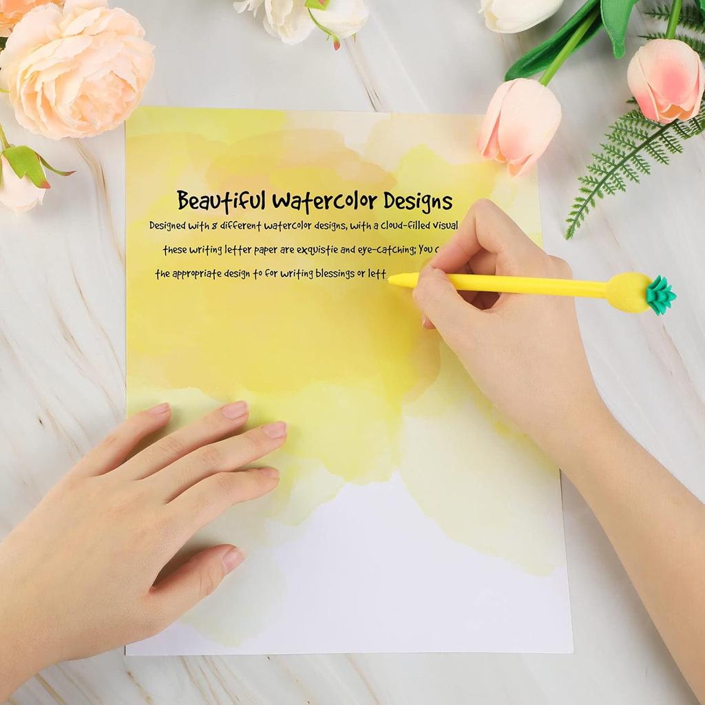 Clabby 120 Pcs 8 ''x11'' Watercolor Stationery Paper Decorative Printer Copy Double-sided Paper Colored for Writing Letter Invitations Students