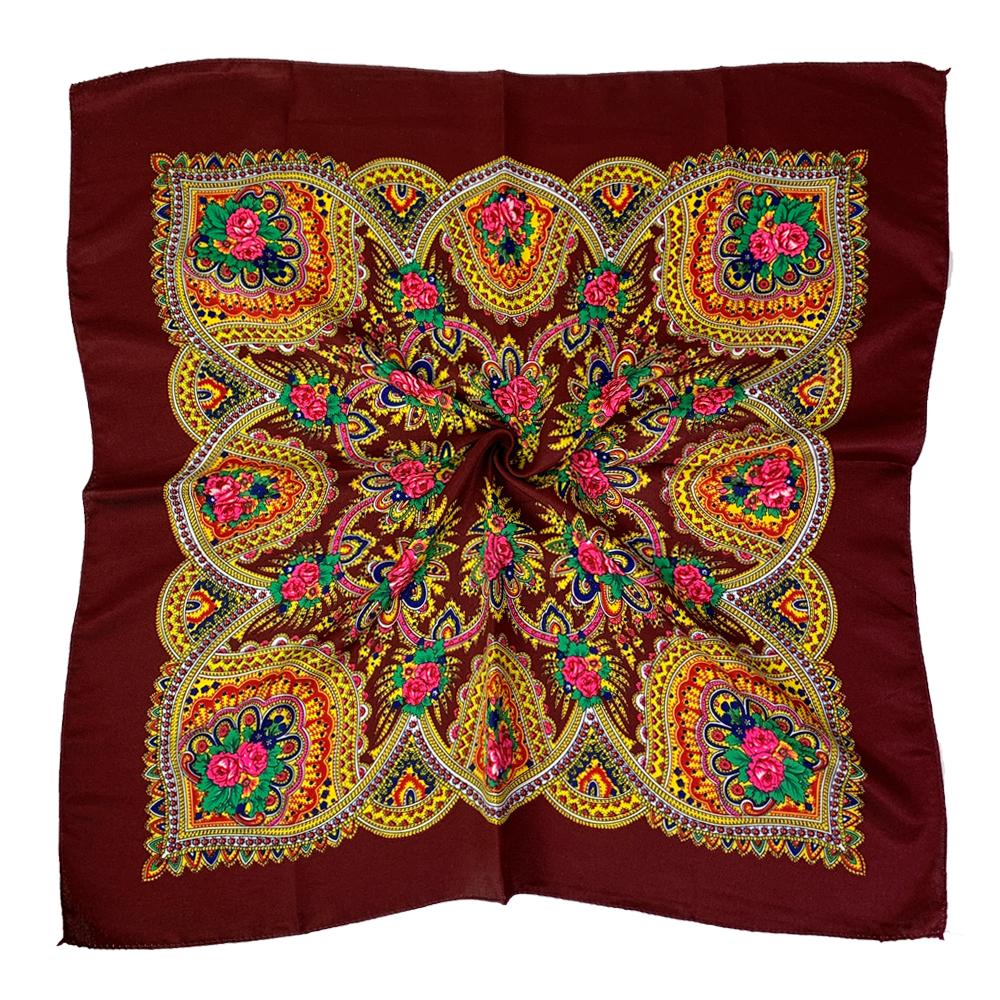 70*70cm Russian Square Scarf Women Luxury Floral Print Bandana Shawl Female Headband Scarves Babushka Head Wraps