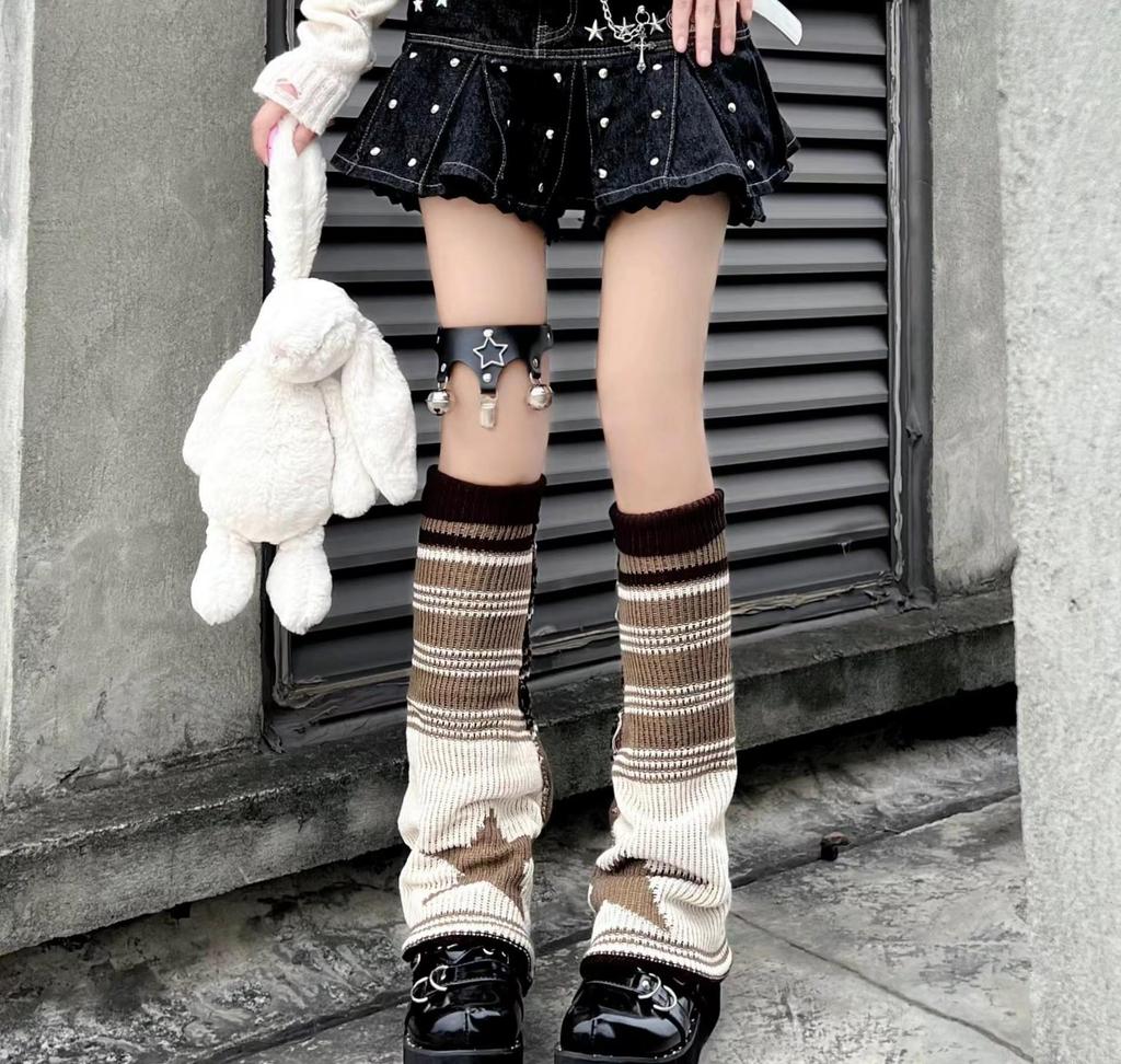 Asymmetric Skull Y2K Knitted Long Warmers: Lolita Wide Leg JK Girl Socks