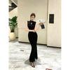 Sexy Wind Flocking Dress Women's Foot Bath Overalls Technician Long Dress 2026 New Temperament Slim Evening Dress