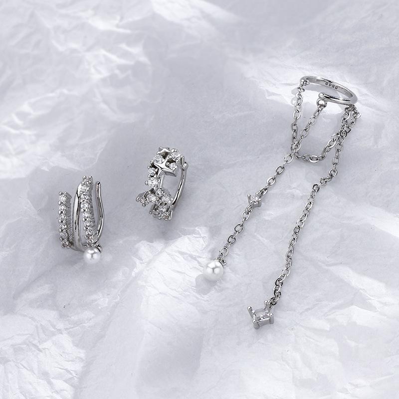 Sternenhimmel Perlenquaste Ohrhaken mit Zirkonia – Kein Piercing erforderlich