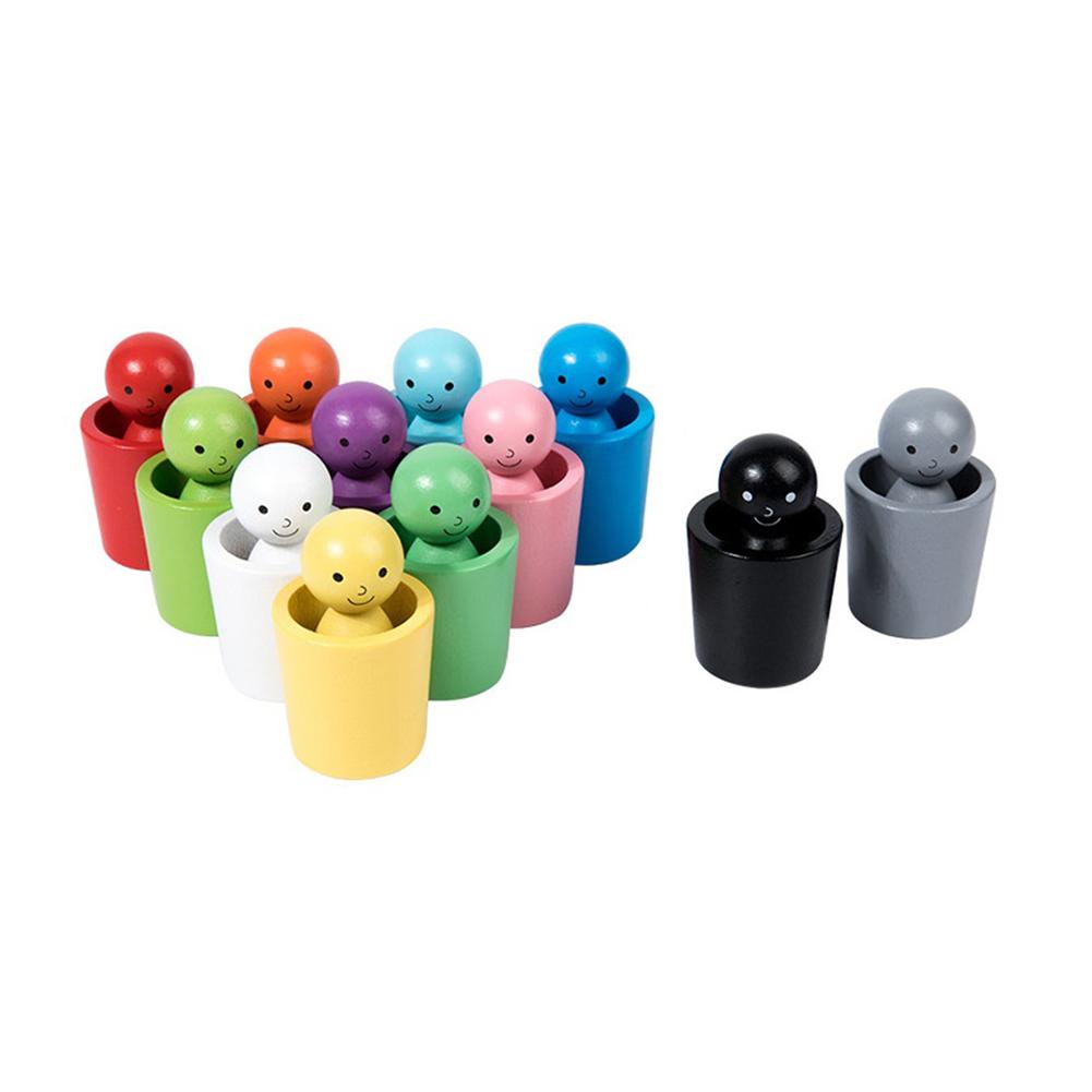 

12Pcs Wooden Color Classification Cups Interactive Dolls in Cups Stackable Color Sorting Cups for Intelligence Development A