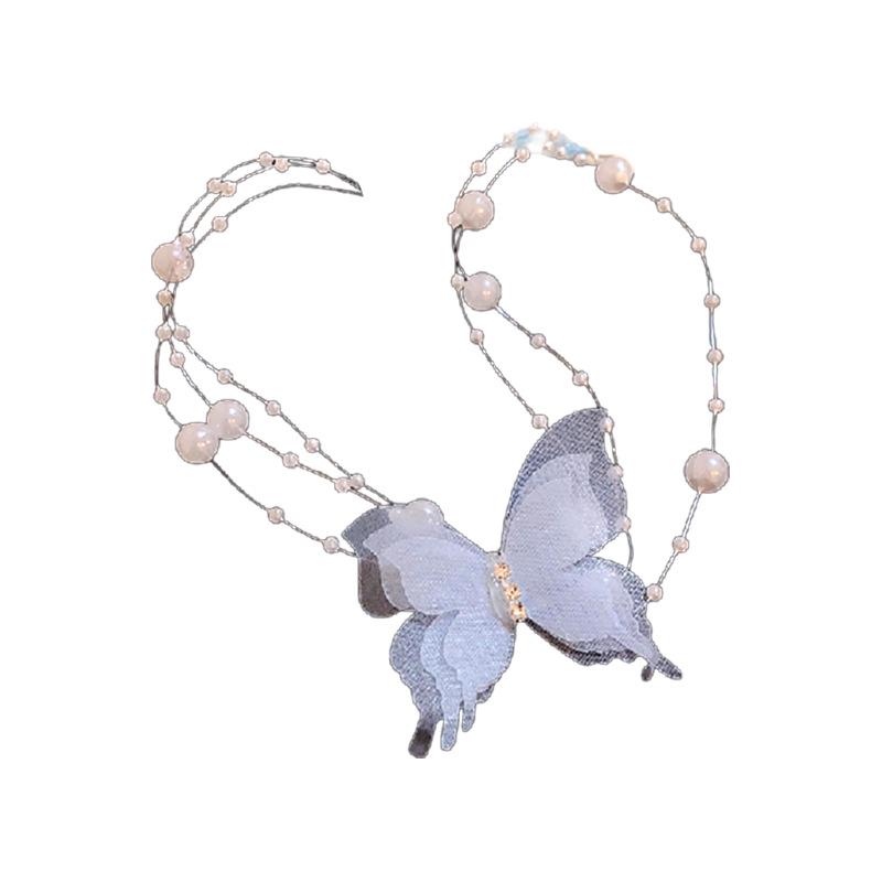 Elegant Rhinestone Pearl Butterfly Bow Necklace: Fashionable and Versatile Neck Accessory