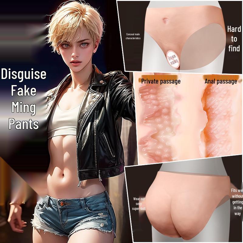 Dlouhé silikonové kalhotky Vagina pro lesby - Měkká nositelná intimní hračka