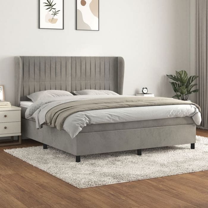 3129339 vidaXL Lit à sommier tapissier et matelas Gris clair 160x200cm Velours