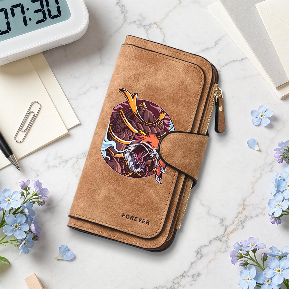 Stylish Samurai Pattern Long Wallet Fashion Multi Card Slots PU Leather Purse Cool Daily Use Portable Wallet