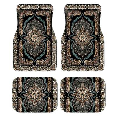 4pcs Bohemian Pattern European Ethnic Car Mats, Non-Slip Carpet, Waterproof Easy Clean Interior Accessories, Vehicle Use
