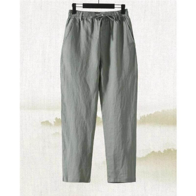 Einfarbige Leinenhose Herren Locker Leinen Freizeit Hose Frühling Sommer Zuhause Gerade Weich Bequem Hose