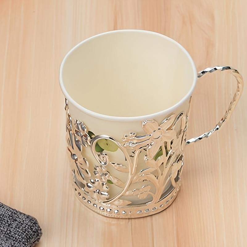 1pc Silver Color Wrought Iron Floral Design Cup Holder, Non-Food Contact Metal Stand for Disposable Cups, Elegant Tabletop Decor for Parties