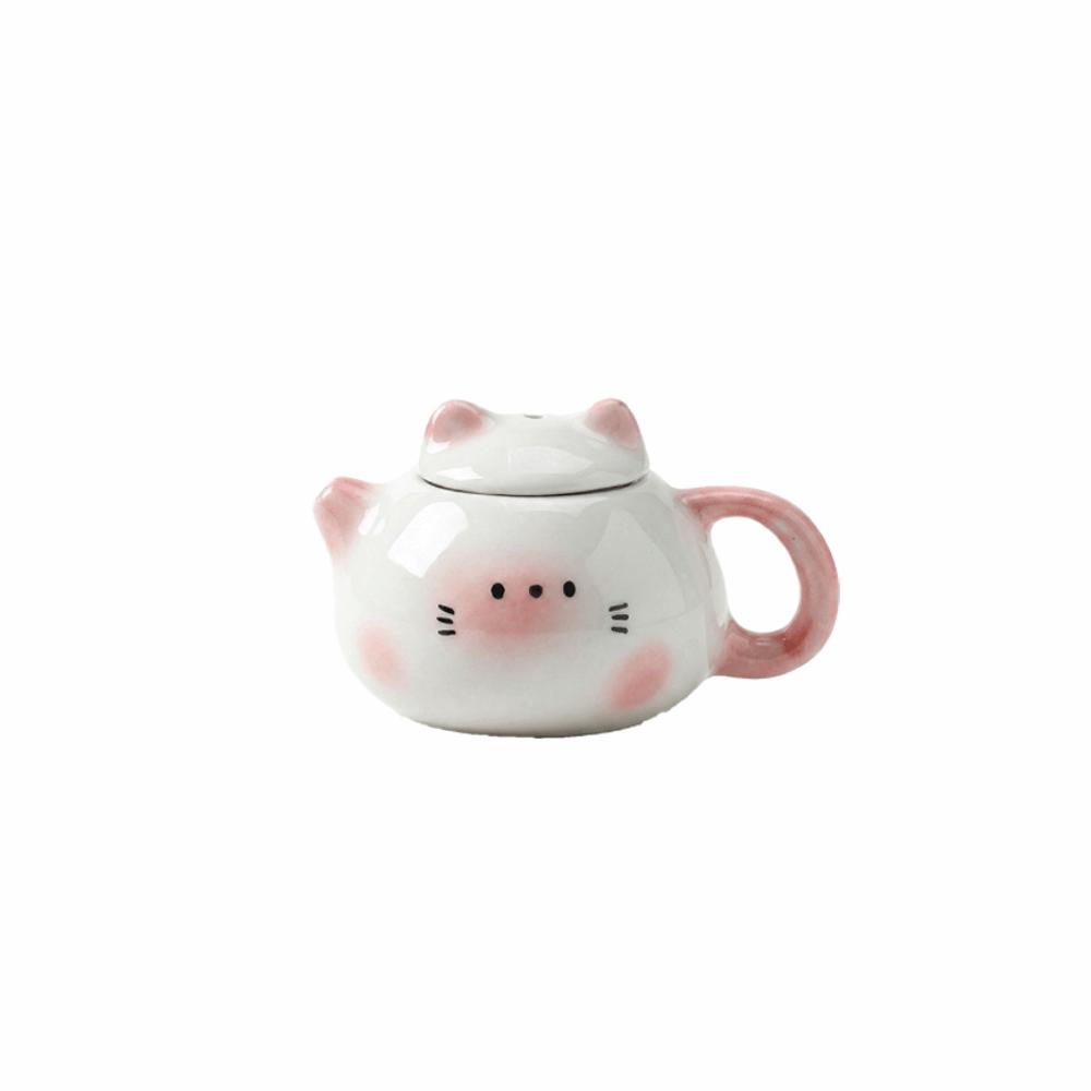

Exquisite Mini Ceramic Teapot Ornaments Chinese Style Ceramic Cat Ear Pot Tea Ceremony Pink white