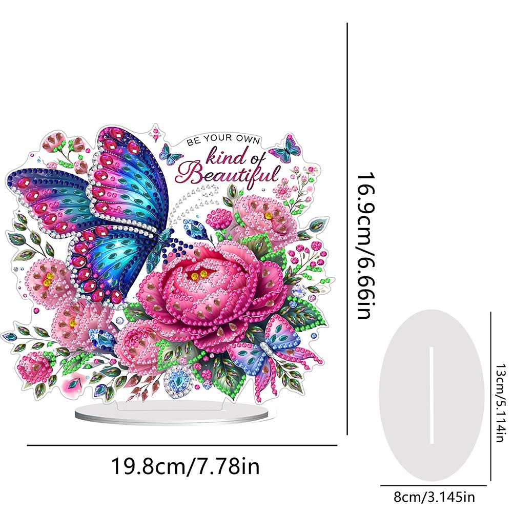 2D Flat Acrylic Butterfly Flower Special Shaped Diamond Painting Desktop Ornament Kit DIY Diamond Painting Desktop Decorations