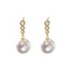 Gold Plated Copper Pearl Drop Earrings, Cubic Zirconia Dangle Earrings for Women