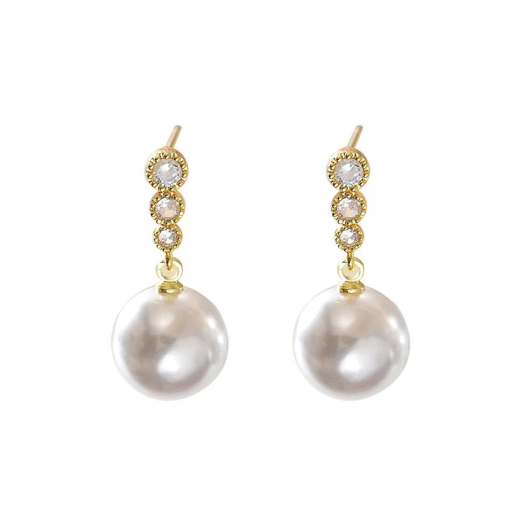 Gold Plated Copper Pearl Drop Earrings, Cubic Zirconia Dangle Earrings for Women