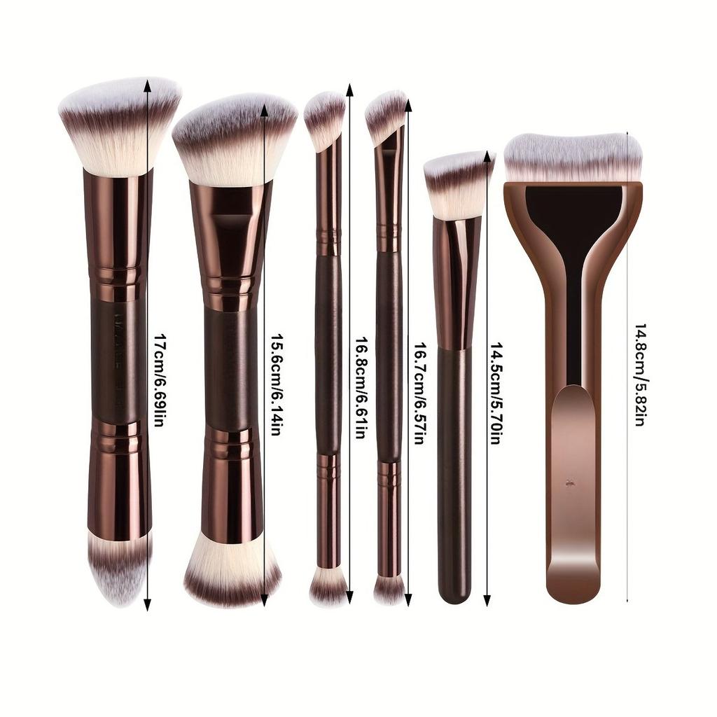 6pcs Professional & Beginner Makeup Brush Set with Kabuki Brush - Soft Nylon Bristles, Foundation/Concealer/Blush Brushes Suitable for Skin Types