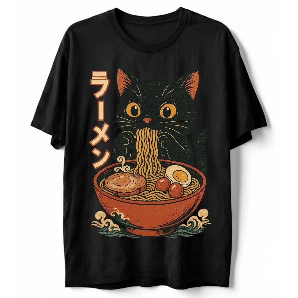 Japanese Ramen Cat Kawaii Anime Food Noodles Vintage Lover T Shirt S 5XL vintage Washed homme S