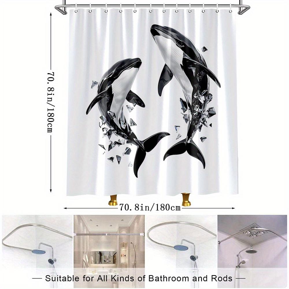 1pc Whale Ocean Theme Shower Curtain Modern Design Polyester Fabric Bathroom Decor Tub Divider Hanging Drape with 12 Hooks