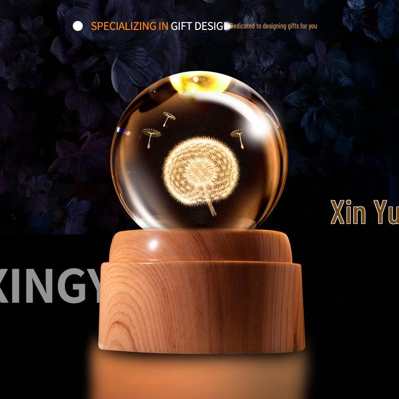 Creative Rotating Crystal Ball Night Light: Decorative Craft for Bedroom Atmosphere and Festive Gift.