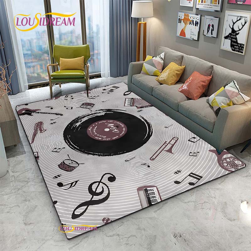 Alfombra de Vinilo con Notas Musicales Negras Vintage para Decoración de Sala de Estar Dormitorio Alfombras de Área Cocina Felpudos Antideslizantes Alfombra Regalo de Cumpleaños