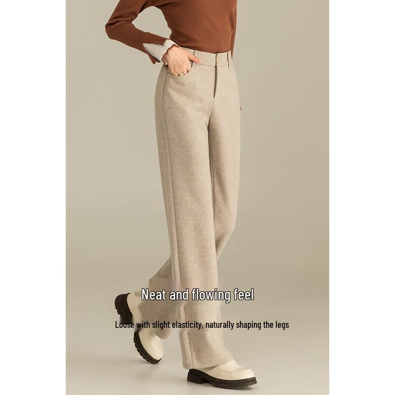 MengShuYa Women's Slim-Fit Wool Blend Straight-Leg Casual Pants