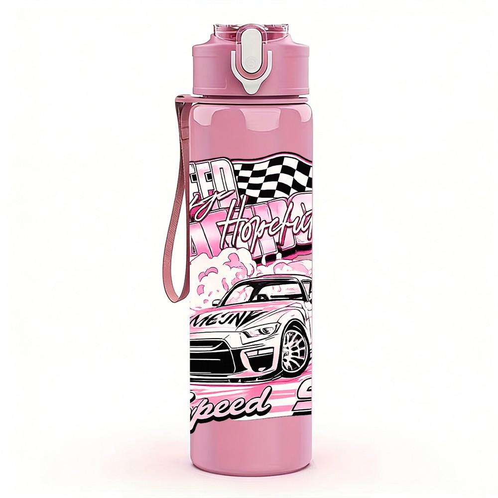 1PC Retro Lowrider Classic Car Print 750ml Color Plastic Sports Water Bottle Leakproof Flip Straw Lid Suitable for Sports Office Home Use