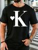 Heart Letter K Print Unisexs Cotton Crew Neck Short Sleeve Tee Loose Casual Summer Basic Comfort Light Male Daily Street Wear Top