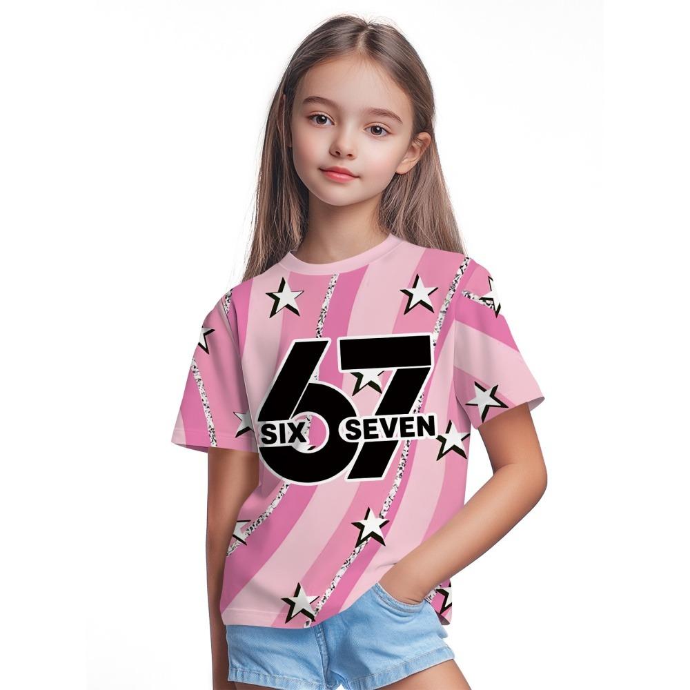 Fashion Men and Women's T-shirt 6 7 Print T-shirt Loose Short Sleeve Tops Summer Casual Round Neck Kids Tees Clothing