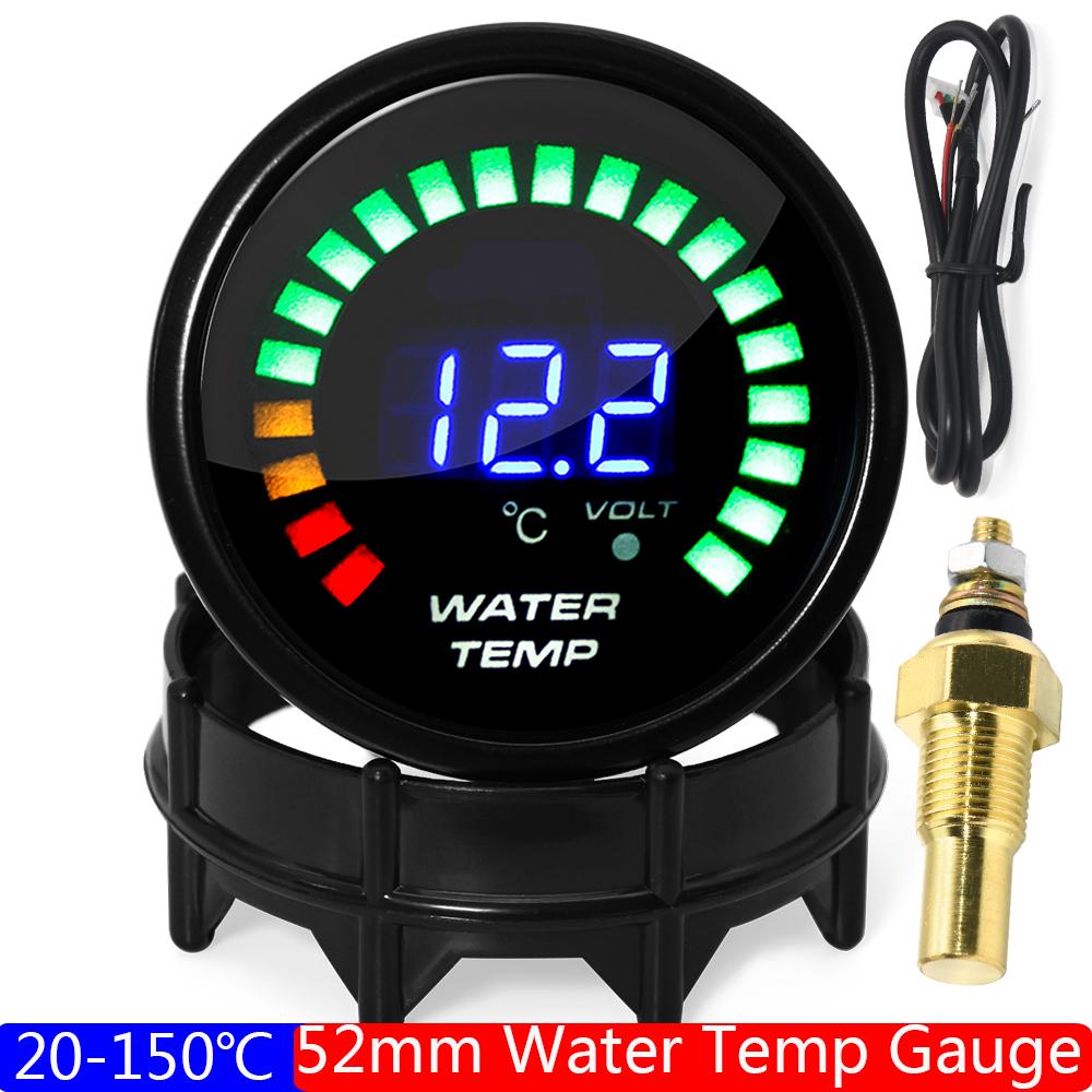 

20-150 Цельсия 52мм Датчик температуры воды с датчиком 1/8NPT Дымчатое стекло Цифровой измеритель температуры воды для бензинового гоночного автомобиля 12В