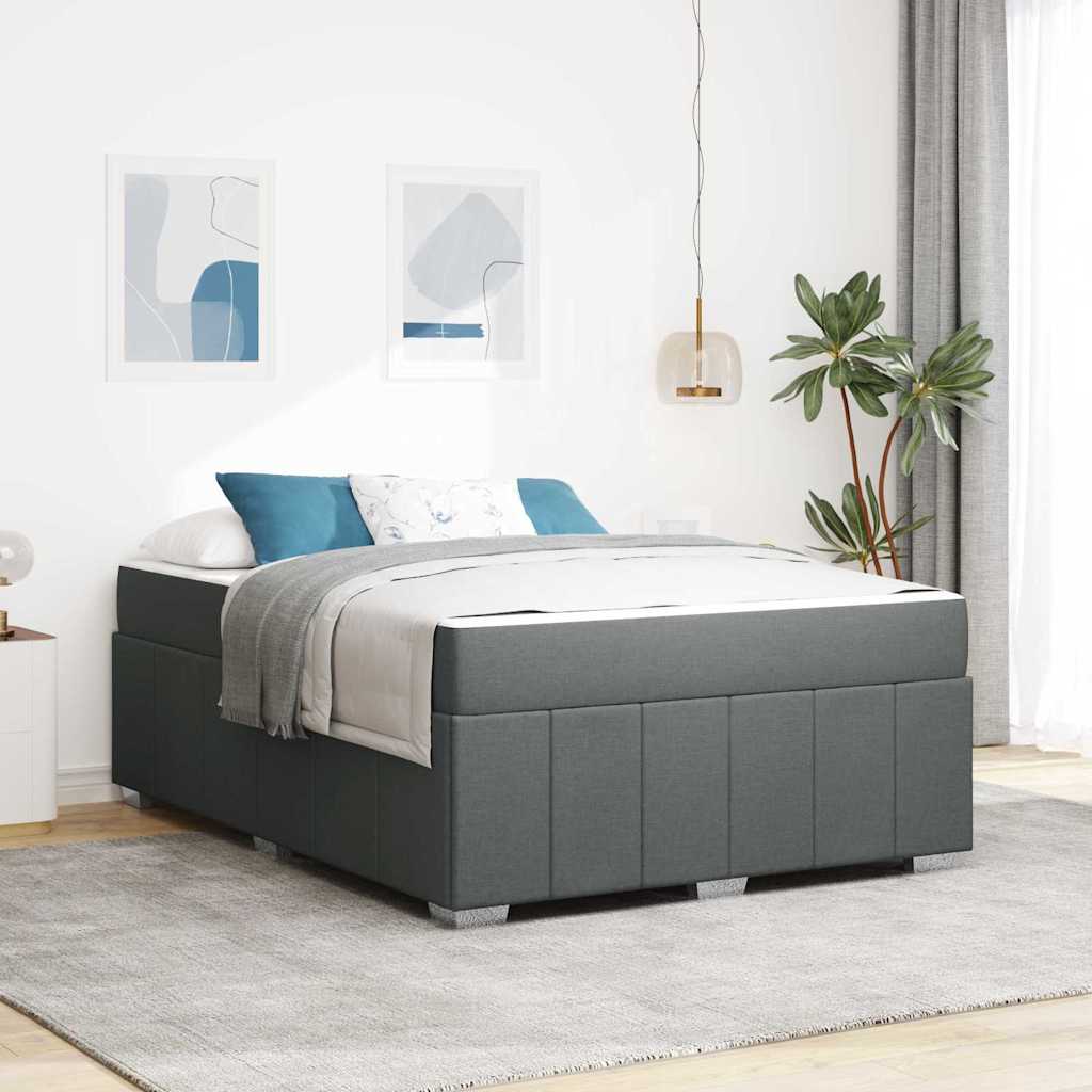 Upholstered Bed Frame with Mattress Dark Grey 140 X 200 Cm Fabric